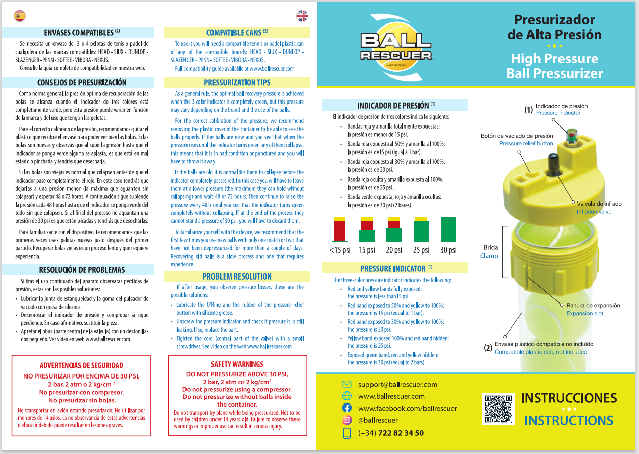 GUÍA DE COMPATIBILIDADES DEL PRESURIZADOR BALL RESCUER – Ball Rescuer